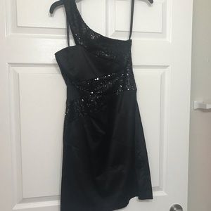 Black sequin one shoulder dress